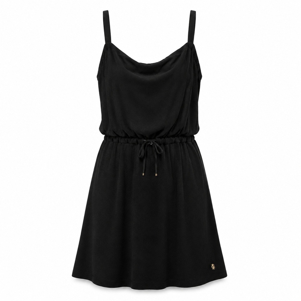 Juicy Couture Terry Cloth Mini Dress L Black NEW Drawstring Y2K Beachwear NWT